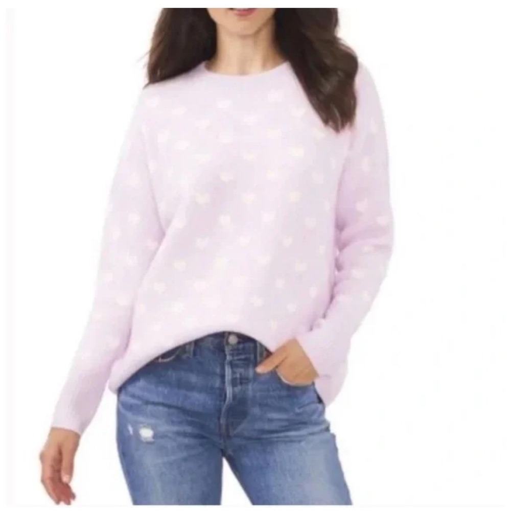 Vince Camuto XL Light Pink Heart Print Crew Neck Pullover Sweater‎ Top